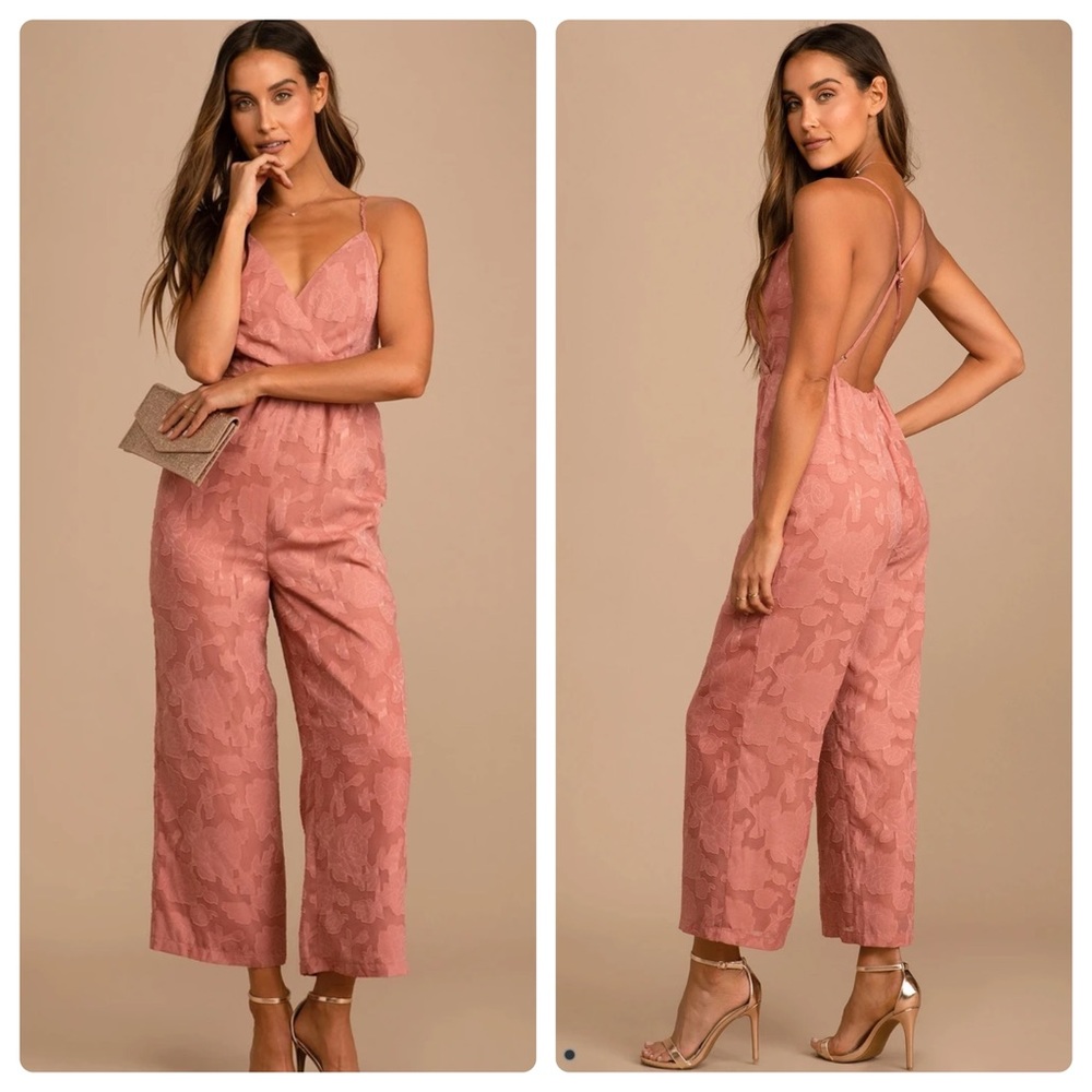 Days of Beauty Rusty Rose Burnout Floral Surplice Jumpsuit Medium